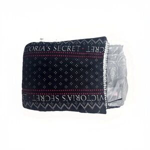Victoria's Secret Navy Blanket with Pink & White Pattern
